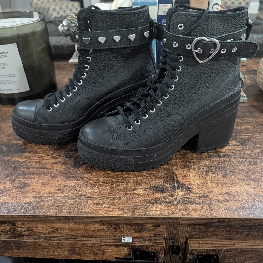 Converse Valentines Chuck 70 De Luxe Heeled Booties in black with heart detail